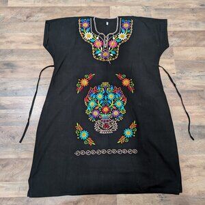 Handmade Black Dress from Oaxaca, Mexico – Colorful Embroidery NEW